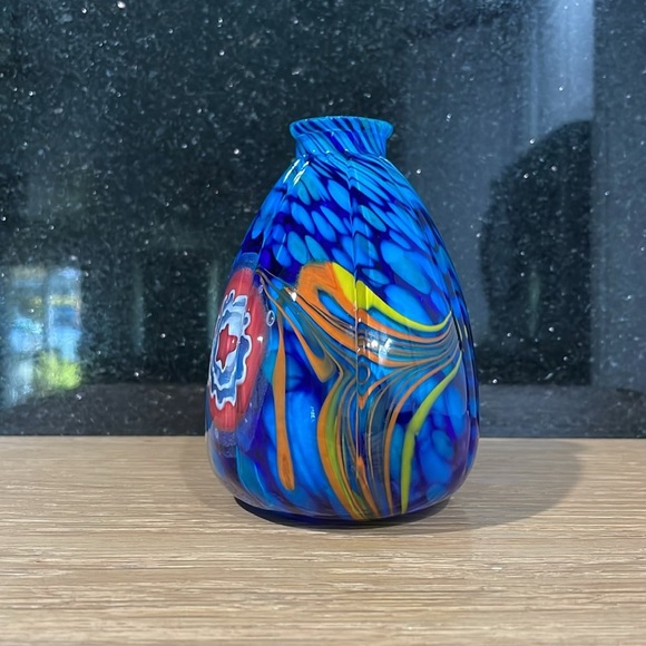 Beautiful Murano Glass Blue Multicolor Small Vase - Picture 2 of 11
